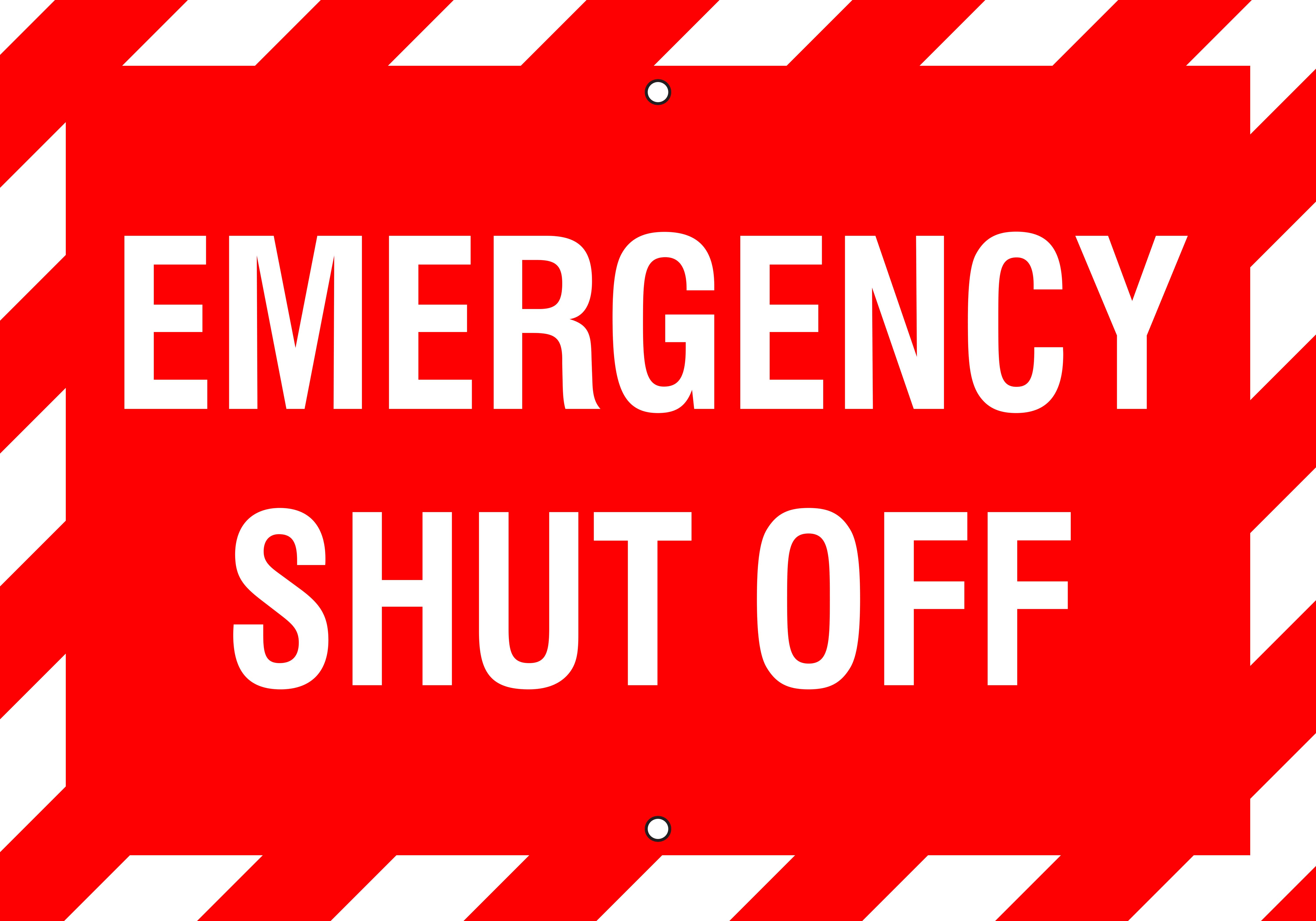  Emergency Shut Off Metal Sign, Reflective/Non, Various Sizes, Holes